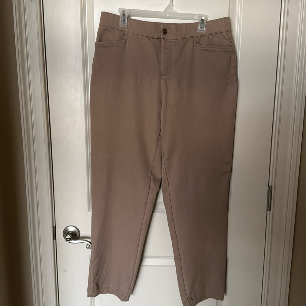 Intro Love the Fit from Dillards pant.  Straight front w/pockets.  Tan size 12
